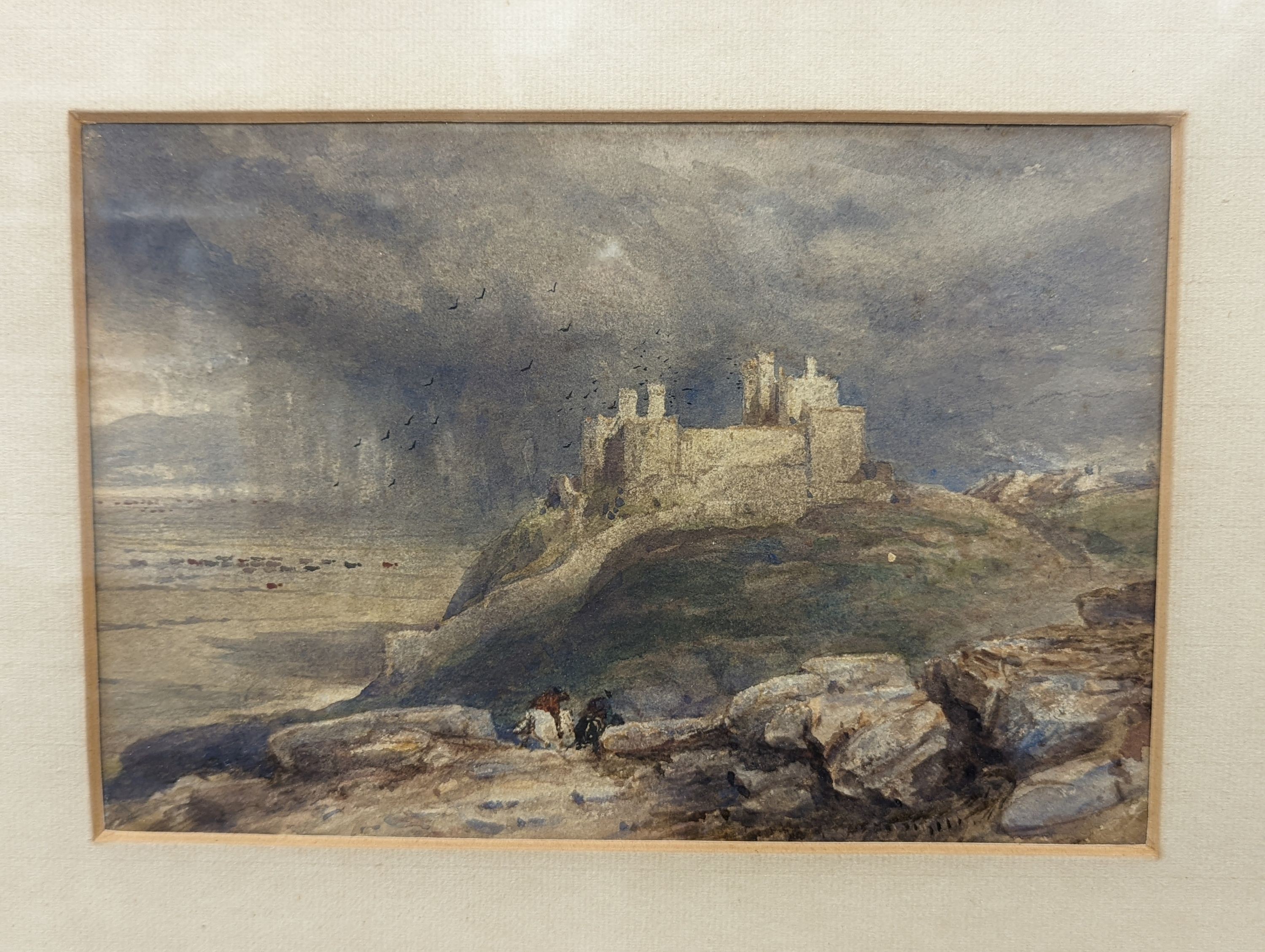 Birkett Foster (1825-1899), watercolour, 'Frejus', Studio stamp, 11 x 22cm and a watercolour of Harlech Castle, attributed to David Cox, 6 x 24cm